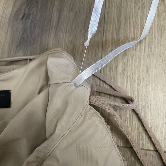 Michael Costello Revolve Fiji Midi Dress Size Small Taupe Bodycon Ruched Stretch - Picture 6 of 8